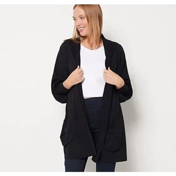 Truth Style Mix Media Cardigan with Smocked Sleeves Black X-Large - Picture 1 of 1